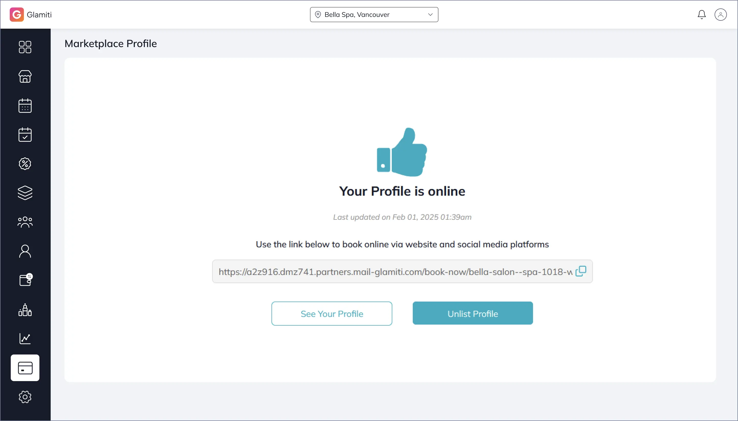 Unlist Marketplace Profile